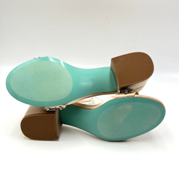 Betsey Johnson Size 5.5 Mel Champagne Satin Low Block Heels Dress Sandals‎ Shoes - Picture 12 of 16